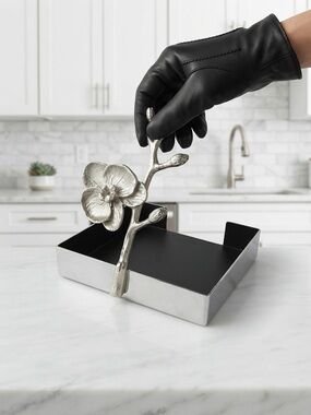 Michael Aram Luxury Cocktail Napkin Holder Tray Silver Orchid